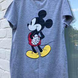 Grey T-shirt with Mickey Mouse detail to front (small) and back (large), Disney/Primark size 6