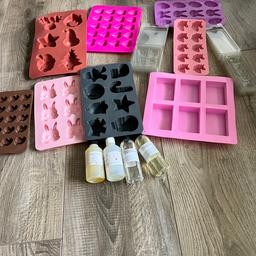 Wax Melt items 
At least 10 moulds, i have used for wax melts 
plus one new crown mould never used 
Four fragrances
10 clamshells, (5 laundry 5 now) 
a small amount of Ghost Fragrance FREE, enough to make  a few bars