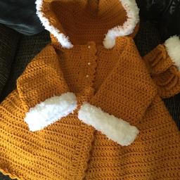 Baby crocheted fur trim coat ,
With matching mittens , ( mustard colour) Crocheted by myself(new) 🧶
(1-2 years old) (£18.00) message me for details, Cash On Collection Only