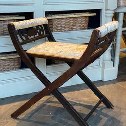 antique x frame seat/chair  folding stool. 
This is a very beautiful  X frame stool /chair that can fold down for travel and storage, lovely style and detail. 
No damage, lovely patina 
Viewing welcome