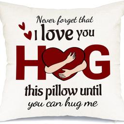 About this item
"Never Forget That I Love You, Hug This Pillow Until You Can Hug Me" Cushion Cover

GIFT: One sided printing Never forget that I love you. Hug this pillow until you can hug me. This decorative pillow case is a great gift on birthdays, anniversaries, Thanksgiving, Christmas or other special occasions.

MATERIAL: Made of durable high quality linen material, no fading or abrasion, can be used outdoors.

SIZE: Package includes 1 pcs of 18 x 18 inches pillow cover, inserts or fillers are NOT INCLUDED. Please allow 1-3cm measurement deviation exist due to hand-cutting and sewing. Colour may be different in different light or on different screen.

HIDDEN ZIPPER: Invisible zipper sewed on the edge with neat stitches. And the zipper works smoothly that makes it easy to insert and remove of the pillow inserts.

WASHING TIPS: Machine Wash Cold Separately, Gently Cycle Only, Dot Not Bleach, Tumble Dry, Do Not Iron and it'll look brand new.