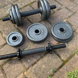 Opti cast iron dumbbell set two weighted hand bars and collers 8 x 1.5 kg and 4x 0.5 kg in new condition £35