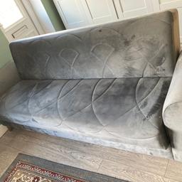 Beautiful soft velvety sofa bed with storage. Very comfortable sleep on it. It’s been only a year since I bought it but I’m moving to a very small room and I can’t fit it in. From a free pet/smoke house. 200 X 70 X 70 CM Collection only please.