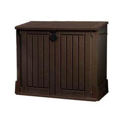Keter Store It Out Midi Garden Storage Shed 845L - Brown fully assembled but all new and we can deliver local free 

 The Store-It-Out Midi is an all-purpose outdoor storage box perfect for garden tools, furniture, and more. It can also accommodate two 120 L wheelie bins. Providing dry and ventilated storage, it features a lift-up lid and two wide opening doors for easy access to contents. Durable and weather resistant in its design with a heavy duty floor also included and lockable feature for added security

 Made of polypropylene.

Capacity 845L.

Lockable.

External size H110, W130, D74cm