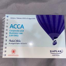 Set of 3 ACCA corporate and business law study material. Pocket notes, study text and exam kit. In great condition. Only first few pages written on, excluding pocket notes which is brand new. Can be bought as a set or individually