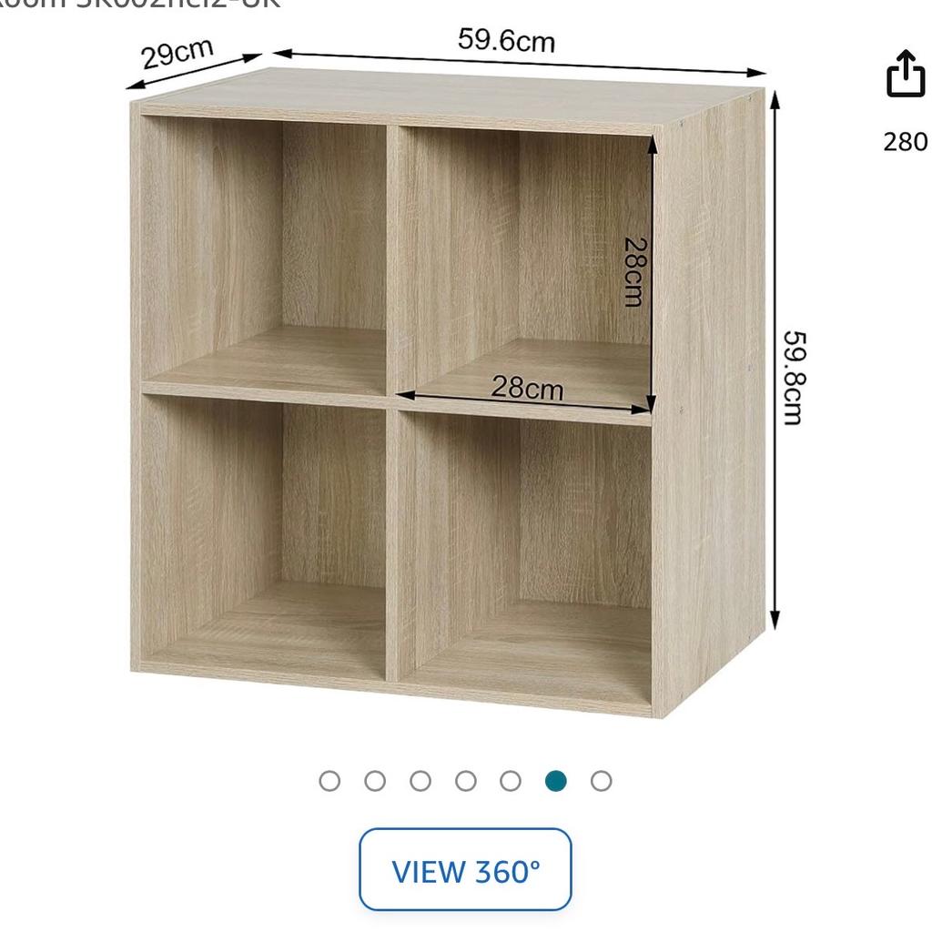 WOLTU Bookcase, Oak Bookshelf 4 Storage Cubes Shelves Units, Wooden Cube Units Bookcases for Bedroom, Living Room, Kids Room SK002hei2-UK