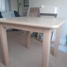 Used solid heavy light oak effect 3ft Square table - 30.inches high. The top is immaculate but some scratches on the sides. see pics