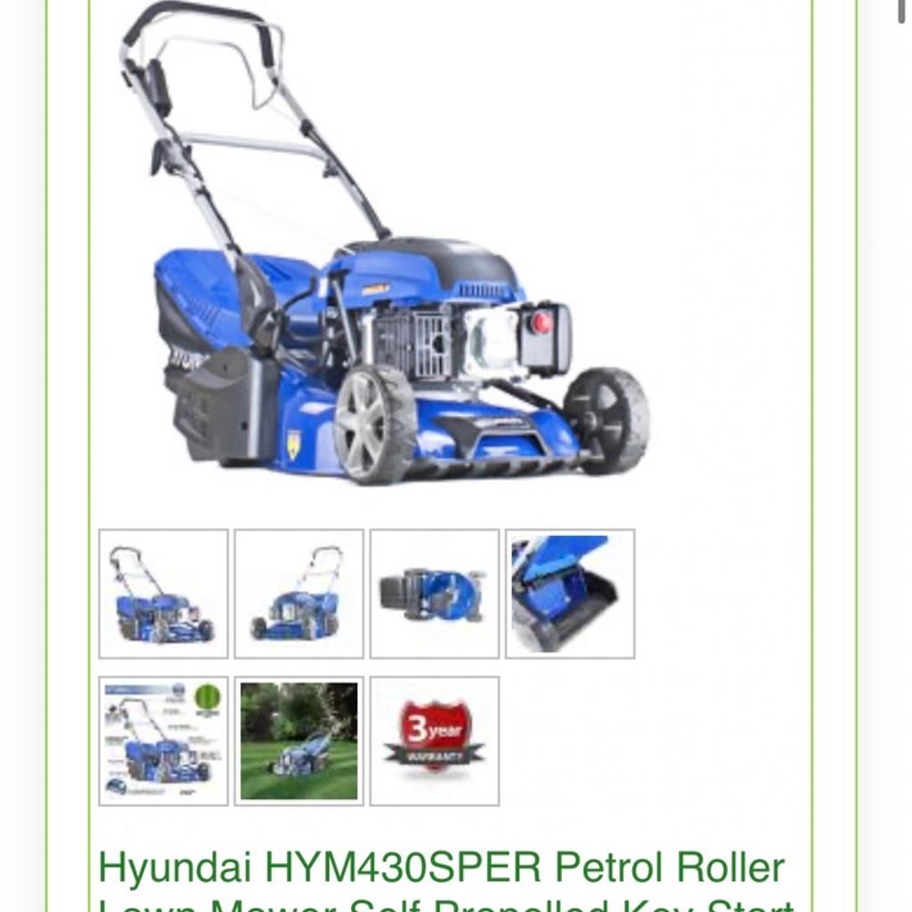 Hyundai petrol rear roller mower for this lush stripes in the lawn,has electric start comes with charger,used it once put in garage got it out this year amd won’t start so it’s a easy fix maybe new fresh petrol and a spark plug,just want rid can’t be asked to do myself grab a bargain,worth £550 will take £200