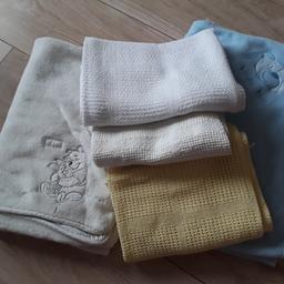 5 assorted blankets 
used but in good condition