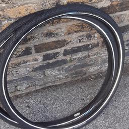 Pair - Schwalbe marathon plus puncture less bike tyres - 700c reflective

NEW - price is for the pair.

Grab a bargain - these retail around £35 each

Size:-
40-622
28x1.50
700x 38c
e-bike ready

Schwalbe Marathon Plus bike tyres that are suitable for both hybrid / touring and road bikes. On-road sports tread pattern offers good water displacement to protect against aquaplaning. Suitable for all weathers. Modern performance at a great price. Schwalbe are one the worlds biggest cycle tyre manufacturers and they know how to make quality tyres for all budgets. Lightweight high volume TwinSkin construction with SmartGuard punture protecture. Suitable for hybrid / touring and road bikes 700 x 38c (ERTO 40-622). Robust directional tread pattern is fully E-Bike Ready.
