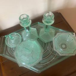 Green glass art deco dressing table set