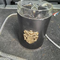 Vintage Eldonian leather holder with beer stein mug in excellent condition.