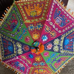 2 beautiful decorative vibrant umbrellas. Ideal for jago, mendhi, sangeet, wedding parties. Collection only from Walsall WS2 area. From smoke free/pet free home. Only £15 each. No time wasters. No offers. Please don’t embarrass me by haggling - price is £15 EACH. Cash only on collection.