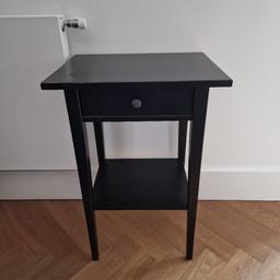 IKEA HEMNES bedside table, dark brown / black with one drawer. some paint chips / imperfections. W46cm, D35cm, H70cm.
