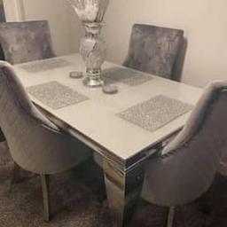LOUIS GREY GLASS DINING TABLE WITH 4 X ROSE SILVER PLUSH LION KNOCKER CHAIRS £999.99
STUNNING BANG ON TREND DINING SET WITH 4 CHAIRS 

1.5 TABLE 

ALSO AVAILABLE IN BLACK GLASS 

B&W BEDS 

Unit 1-2 Parkgate Court 
The gateway industrial estate
Parkgate 
Rotherham
S62 6JL 
01709 208200
Website - bwbeds.co.uk 
Facebook - B&W BEDS parkgate Rotherham 

Free delivery to anywhere in South Yorkshire Chesterfield and Worksop on orders over £100

Same day delivery available on stock items when ordered before 1pm (excludes sundays)

Shop opening hours - Monday - Friday 10-6PM  Saturday 10-5PM Sunday 11-3pm