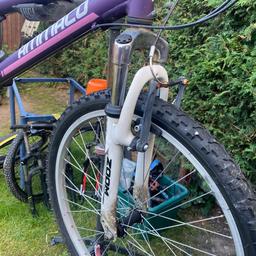 Here up for grabs is a girls Bike been stood a fair while in the garden. 

The tyres are still holding air and it still rides so with a bit of oil and clean it would make a usable bike 
From the seat at its lowest point to the floor inside leg is around 28”.
Any questions please ask.