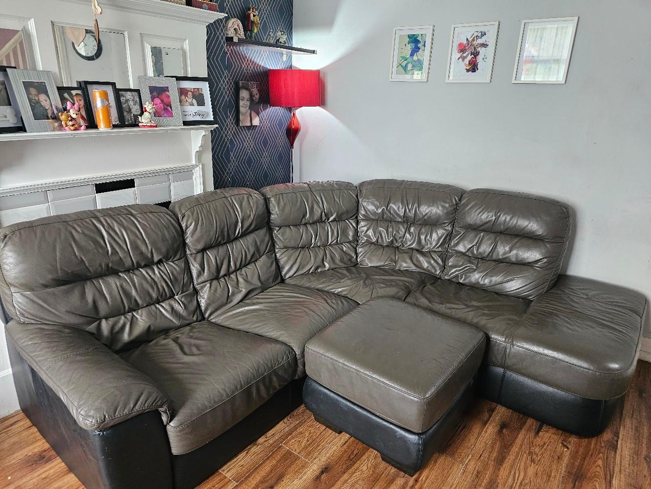 dfs leather corner sofa with foot poof in EN5 London for £380.00 for
