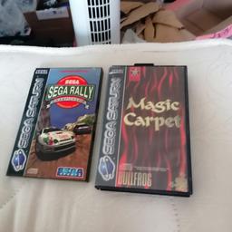 Two Sega saturn games one in excellent condition and other one has some marks and rips in the case and magic carpet doesn't have manual. Two great games Sega rally championship and magic carpet. Price for both of them. Open to sensible offers
