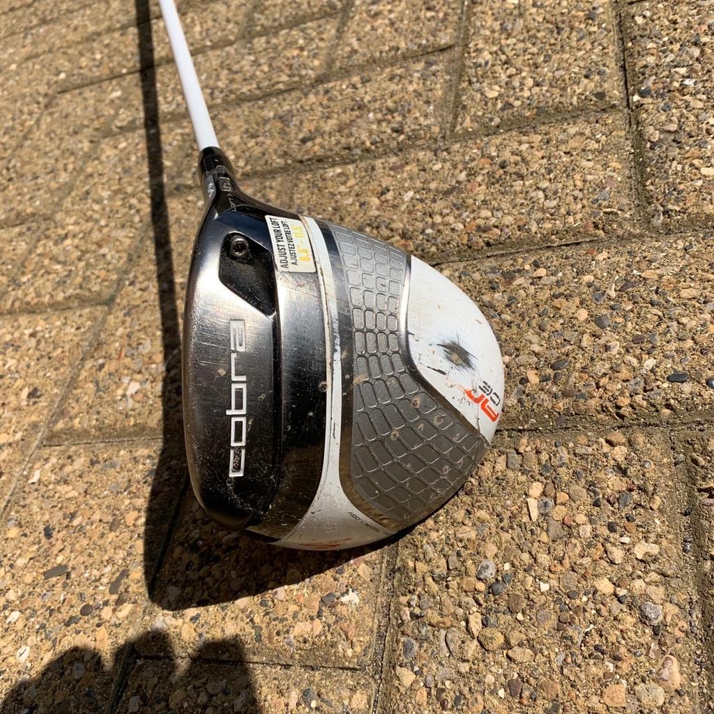 Cobra graphite shafted driver with adjustable loft (tool not included), Cobra 3 - 9 irons, PW & SW all graphite shafts and recently re-gripped. (10 clubs in total) Also included small self standing golf bag. COLLECT ONLY.