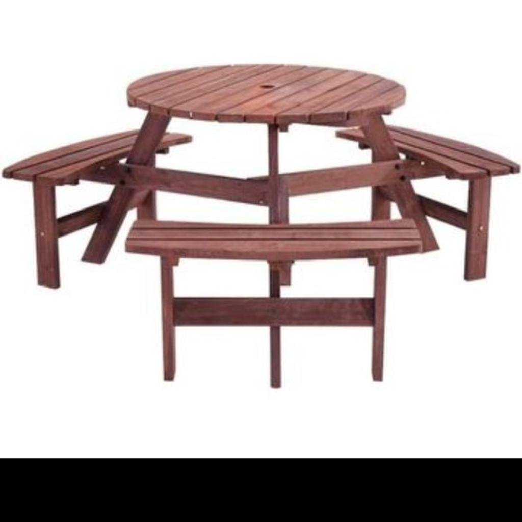 6 Seater Wooden Round Picnic Table and Bench Set Large Garden Furniture Set Seats Patio Outdoor

Flat pack Assembly required

Local delivery available for extra cost depending on your post code