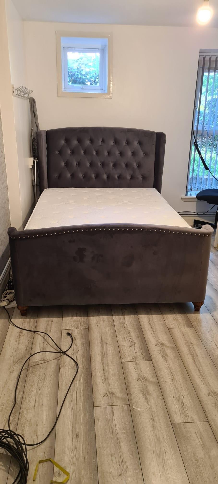 Double Wing Back Grey Velvet Double Bed in N7 London for £550.00 for