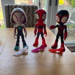 Spider-Man, spin and ghost spider all in good condition some marks but still playable condition