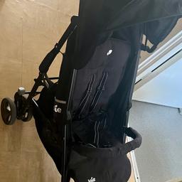 JOIE STROLLER ALL BLACK -USED A COUPLE OF TIMES

removable canopy cover
1x rain cover, and 1x shopping basket
5-point safety harness adjusts to 3 heights
Multi-position recline
Multi-position,  recline options
Leg rest
Easy and compact one-hand fold