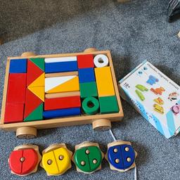 Pre school wooden blocks, counting ladybirds and magnetic wooden puzzle. Collection Only.
