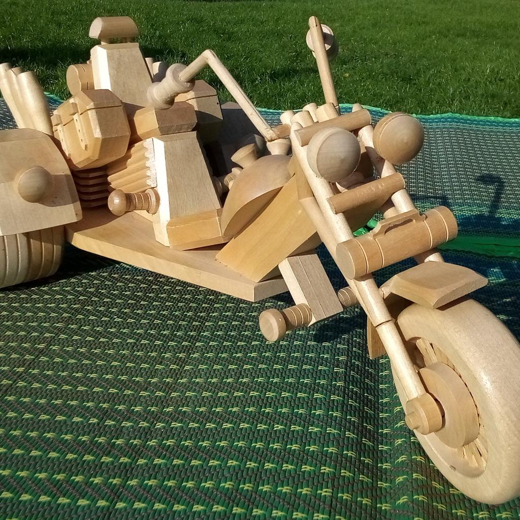 Trike Wooden handicraft. L45cmW20H21cm. Bare wood so can be painted, sprayed, dye and varnished. I have a total of six which I will list individually as some variations in shade etc.