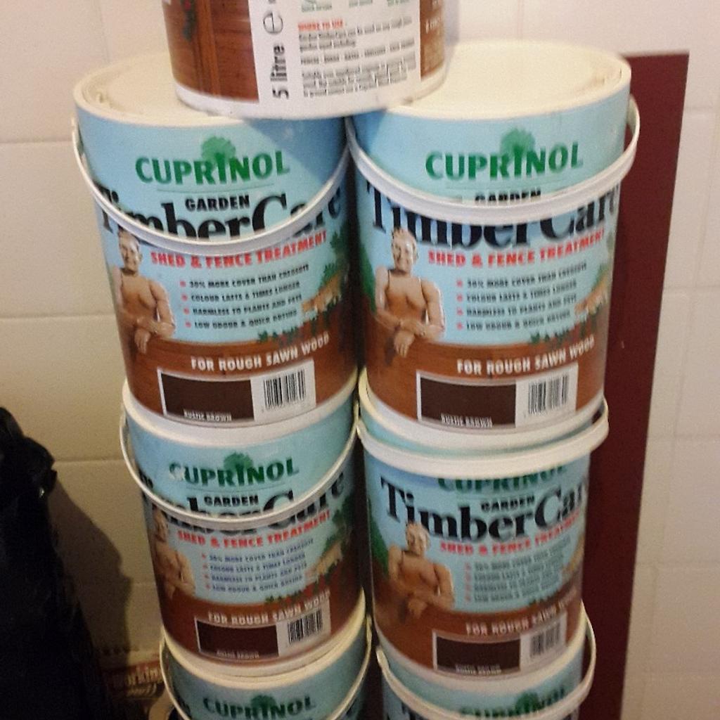 Cuprinol Shed and Fence Care and Rough Sawn Wood. Rustic Brown. 5 litre cans. Nine available. House clearance. Buyer collection. Price is each. PAYMENT BY CARD.