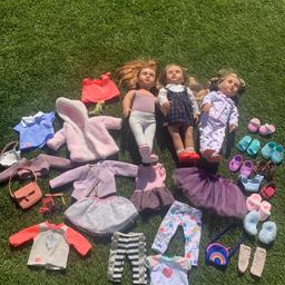 3x our generation dolls in perfect condition. Played with the odd time. Comes with multiple outfits accessories and shoes.