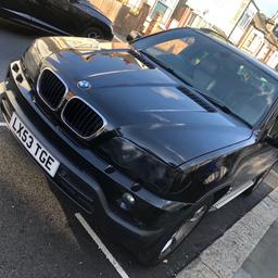 Black bmw x5 fully loaded 
Electric Power heated leather 
Sat nav sensor alloys 
Running a bit ruff told need spark plugs and a service
Starts and drives 
Mot ulez free
God clean car for age 
Selling on behalf of my old man /dad 

No time wasters 
Car in Croydon cr7
Serious buyers only
