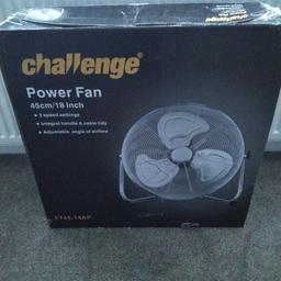 Powerfull cooling 18 inch chromed floor fan with 3 speeds and tilt adjustable.With original box.Nice looking and good working order.£18 Cash only and to be collected.