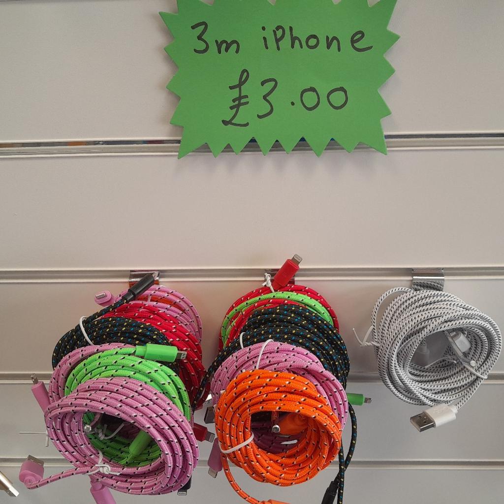 3m braided usb charging cables. available in various colours for iPhone, Samsung, Android and Type C.

collection in jb bargains unit 21 arndale Accrington bb5 1ex.

please see my other items.