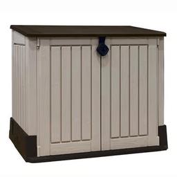 Keter Store It Out Midi Garden Storage Shed 845L - Brown Beige fully assembled but all new and we can deliver local free

 The Store-It-Out Midi is an all-purpose outdoor storage box perfect for garden tools, furniture, and more. It can also accommodate two 120 L wheelie bins. Providing dry and ventilated storage, it features a lift-up lid and two wide opening doors for easy access to contents. Durable and weather resistant in its design with a heavy duty floor also included and lockable feature for added security

 Made of polypropylene.

Capacity 845L.

Lockable.

External size H110, W130, D74cm