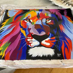 Beautiful pop art, colour block lion painting.
brand new, no frame, comes in a protective box
collection in west London, near action or Royal Mail special delivery for an extra £7