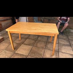 Solid wood dining table for sale 

Width 56 inches

Depth 31.5 inches

29,5 inches height
Can take the legs of for transport 
Or can offer delivery for fuel cost