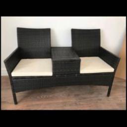 Good condition 5ft rattan chairs / bench with table in the middle.
Does not dismantle 
Cushions will want a wipe over 
Rattan all perfect.