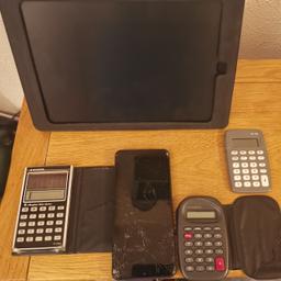 5 items in total and the price is for everything.
-1 Samsung Galaxy A12 smashed and just for repairs or spares.
-1 Tablet Holder for
 Citroën C4 unused (2022).
-3 Vintage portable
 Calculators.
Collection is preferred but I can arrange postage for costs etc.
Kind regards.