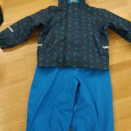 blauer Matschanzug - Regenanzug, warm mit Fleecefutter, Gr. 110-116, mit Ankerprint