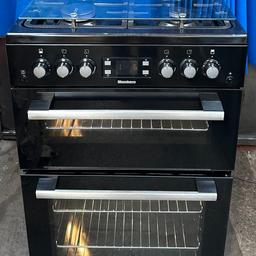 Hello welcome to my ad,This Bloomberg GGN64 60cm double oven gas cooker comes in a black colour with four gas burners, glass lid with safety cut off,ignition button, interior light, flame supervision device,double glazed doors and viewing windows, removable inner door glass for easy cleaning,catalytic liners in both ovens making cleaning easy, defrost function,programmable timer and minute minder ,easy clean enamel,cast iron pan supports and three shelves,main oven is conventional with a cooking capacity of 71 litres usable while second oven (Top) is conventional and gas grill with 35 litres capacity very clean and tidy dimensions are H:900 W:600 D:600 cash on collection at B18 7QD 71 western road or delivery for extra fee, for more information message me thanks.