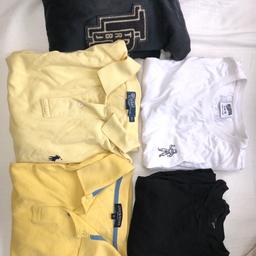 All authentic tops 
The first picture- tops have never been worn. 
XL size tops - £20 each 
True religion Cardigan is 3XL - £25

Second picture- tops have been worn 
Black billionaire top the colour has faded a bit -£8
The other tops are in excellent condition only worn once 
£15 each 

Open to offers for all of them
