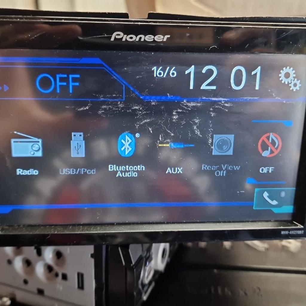 PIONEER MVH AV270BT DOUBLE DIN STEREO

FEW MARKS ON SCREEN BUT DOESNT EFFECT THE SCREEN

INCLUDES CAGE AND ISO LEADS

REVERSE CAMERA OPTION, USB, AUX, RADIO AND BLUETOOTH

GRAB A BARGAIN

PRICED TO SELL

COLLECTION FROM KINGS HEATH B14  OR CAN DELIVER LOCALLY

CALL ME ON 07966629612

CHECK MY OTHER ITEMS FOR SALE, SUBS, AMPS, STEREOS, TWEETERS, SPEAKERS - 4 INCH, 5.25 AND 6.5 INCH SPEAKERS