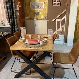 We are proud to share that our table has been used in Coronation Street.
Rustic/farmhouse dining table with cross legs and bench to match. Reclaimed wood top with very heavy duty steel base finished with clear varnish. Please note this is UK handmade. No assembly required. Measurements - 150cm x 88cm x 74cm high. Extra Benches can be made at extra cost if required. If you require a different size, please message. I have other matching items for sale too. Please allow up to 14 working days for your order.
www.industrial81.co.uk
07921568005