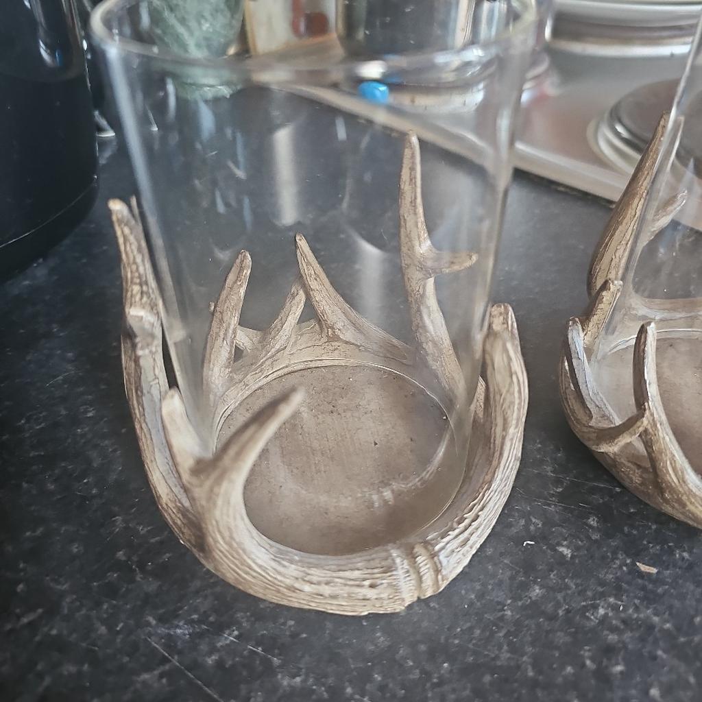 Pair of antler candle holders.. Glass is removable
Collection only please from Smallthorne