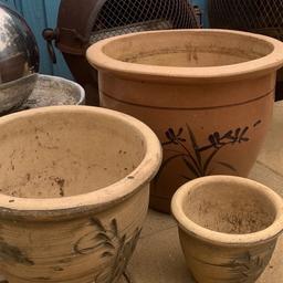 Lovely set of three ceramic plant pots , the largest measurements are diameter 38 cm , height 32 cm