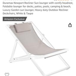 Duramax Newport Recliner Sun lounger with comty headrest, Foldable lounger for decks, patios, pools, camping & beach, Luxury Garden sun lounger, Heavy duty Outdoor Recliner Deckchairs, White & Taupe