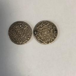 Two old vintage coins Moroccan with Star of David ✡️. Genuine silver tested , can be sold separate or both, they have a different date on each one . Pls look at the pictures attached for more details can accept PayPal,collection,bank transfer or delivery if close by  . Shpocks wallet too each £25 both £40