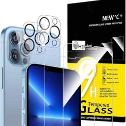 NEW'C [4 Pack], 2 x Glass Screen Protector for iPhone 13 Pro Max and 2 x Camera lens Protector, Scratch-Resistant, No Air Bubbles, Extremely Durable, 9H Hardness Tempered Glass