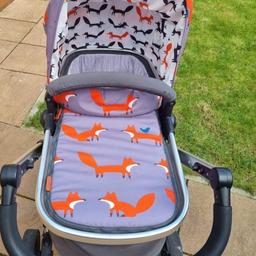 Selling my beautiful Cossatto Mr Fox 3 in 1 travel system this bundle is complete package, The pram offers a lie-flat spacious carrycot, with deep padded mattress. It can be Swapped to reversible pushchair seat unit when they are ready to sit up – Can be rear facing or not This bundle also includes the Car Seat and car seat adapters plus the isofix base, footmuffs, Raincover.
There is few minor scratches on frame due to getting in out the car & the rubber on the handle as a slight dent but don’t affect use! Iv shown pics of faults 

PLEASE NOTE:- one of the rain cover straps have broken but new rain over can be purchased, Some of the Links to attach the footmuffs need fixing (maybe a easy fix to do SHOWN in last pic) so can’t attach footmuffs! Do not need new footmuffs just the links on the frame fixing! 

CHEAP price NOW!
